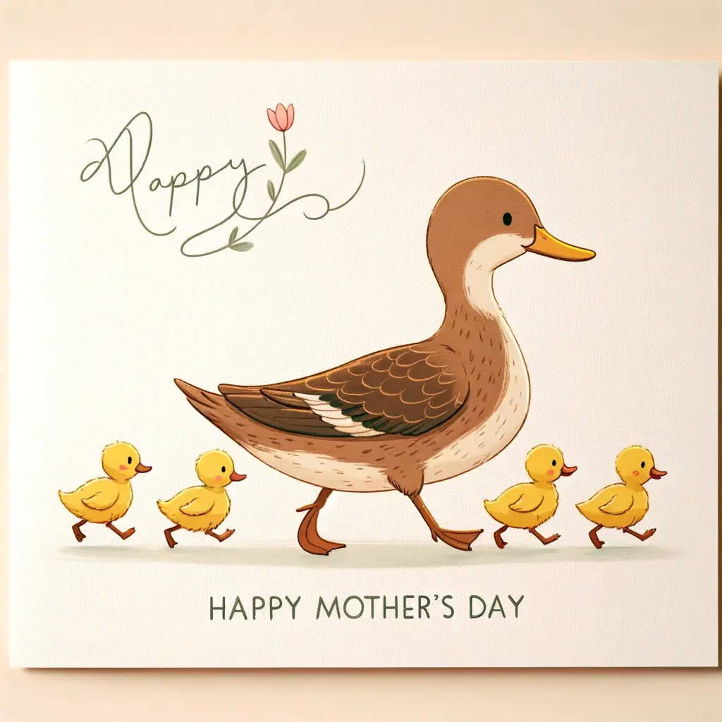 Muttertagskarte mit Entenmutter und Küken
