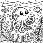 Ausmalbilder Oktopus unter-Wasser