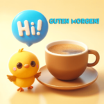 Guten Morgen mit Küken und Kaffee